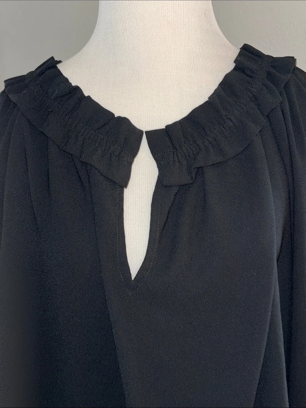 J. Crew Black Long-Sleeve Ruffle-Neck Blouse